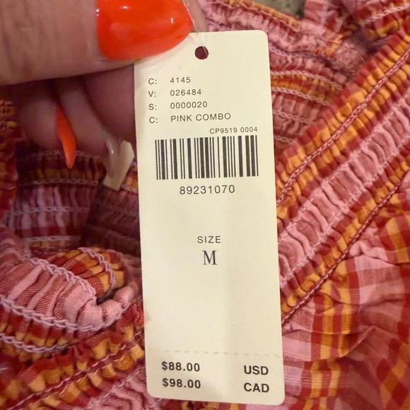 Anthropologie 100% Cotton Pink and Coral Gingham Smocked Romper - Picture 9 of 14